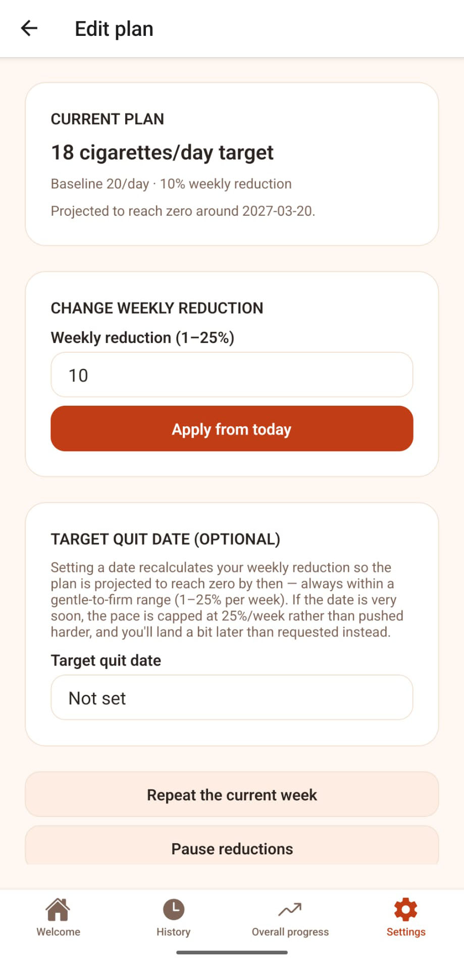 Adjust your plan screenshot